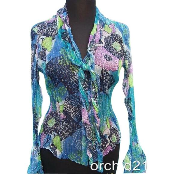 Cache Multi Color Silk Metallic Sheer Illusion Top New Self Tie Scarf NWT $148 - Picture 2 of 3